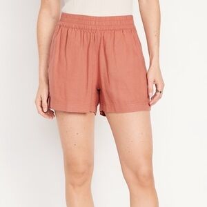 High-waisted Linen Blend Pull On Shorts